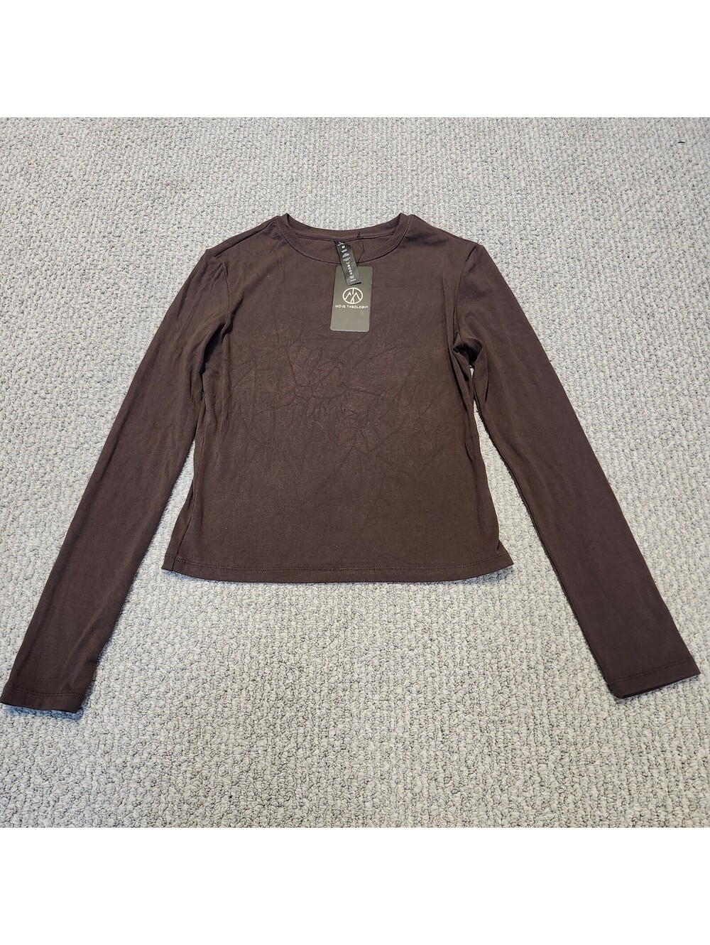 Move Theology Women's Long Sleeve Brown Crew Neck Shirt Medium NWT